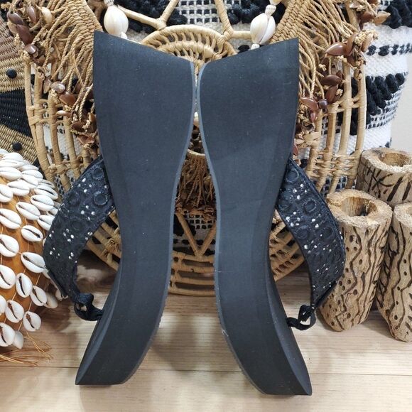 Y2K 2010 Skechers Cali Wedge Platform Black Sandals Women 10/40 Rhinestones NWOB - Picture 4 of 12